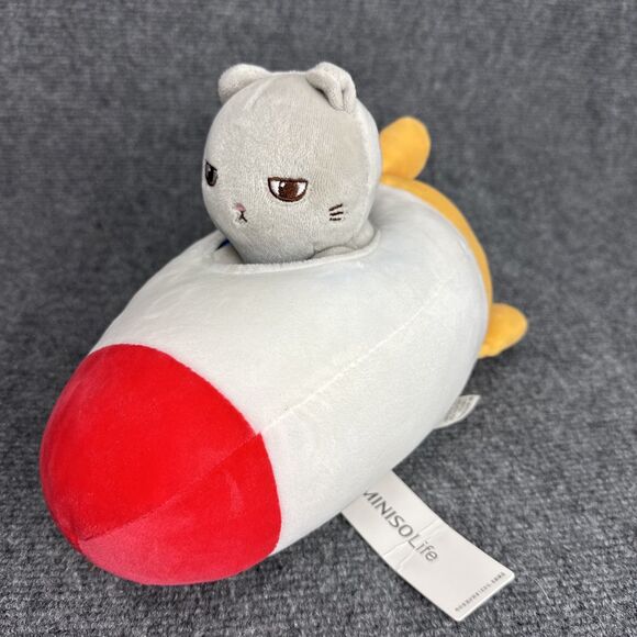 MINISO Other - MINISO Life Space Series Rocket Plush Toy With Kitten - 11" Red Yellow Blue